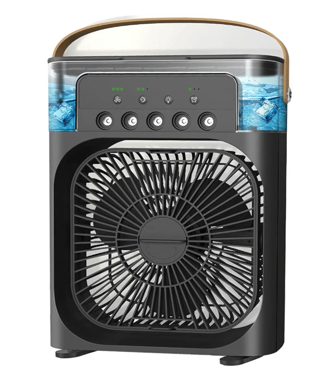 Mini ventilator portabil 600 ml Incarcare USB Lumina LED 26 cm cu umidificator NEGRU